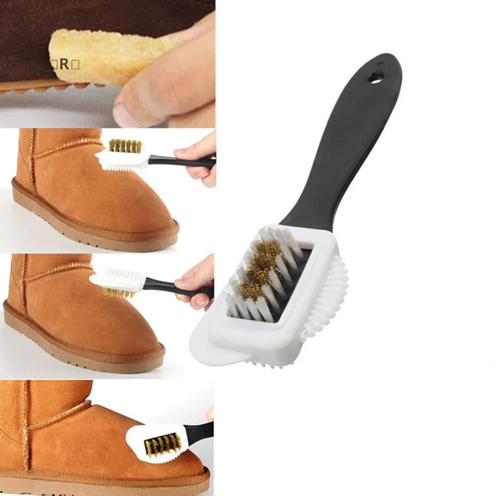 maveraChic Spazzola per pulizia in nabuk scamosciato su 3 lati per scarpe Stivali Setole delicate Efficace rimozione dello sporco Accessori per strumenti per la cura della pelle