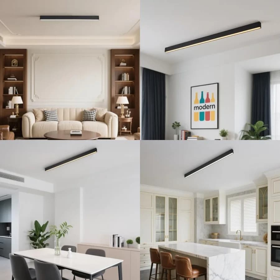Plafoniera nera a LED, moderna e semplice, installazione a superficie a striscia lunga, adatta per soggiorno, camera da letto, corridoio