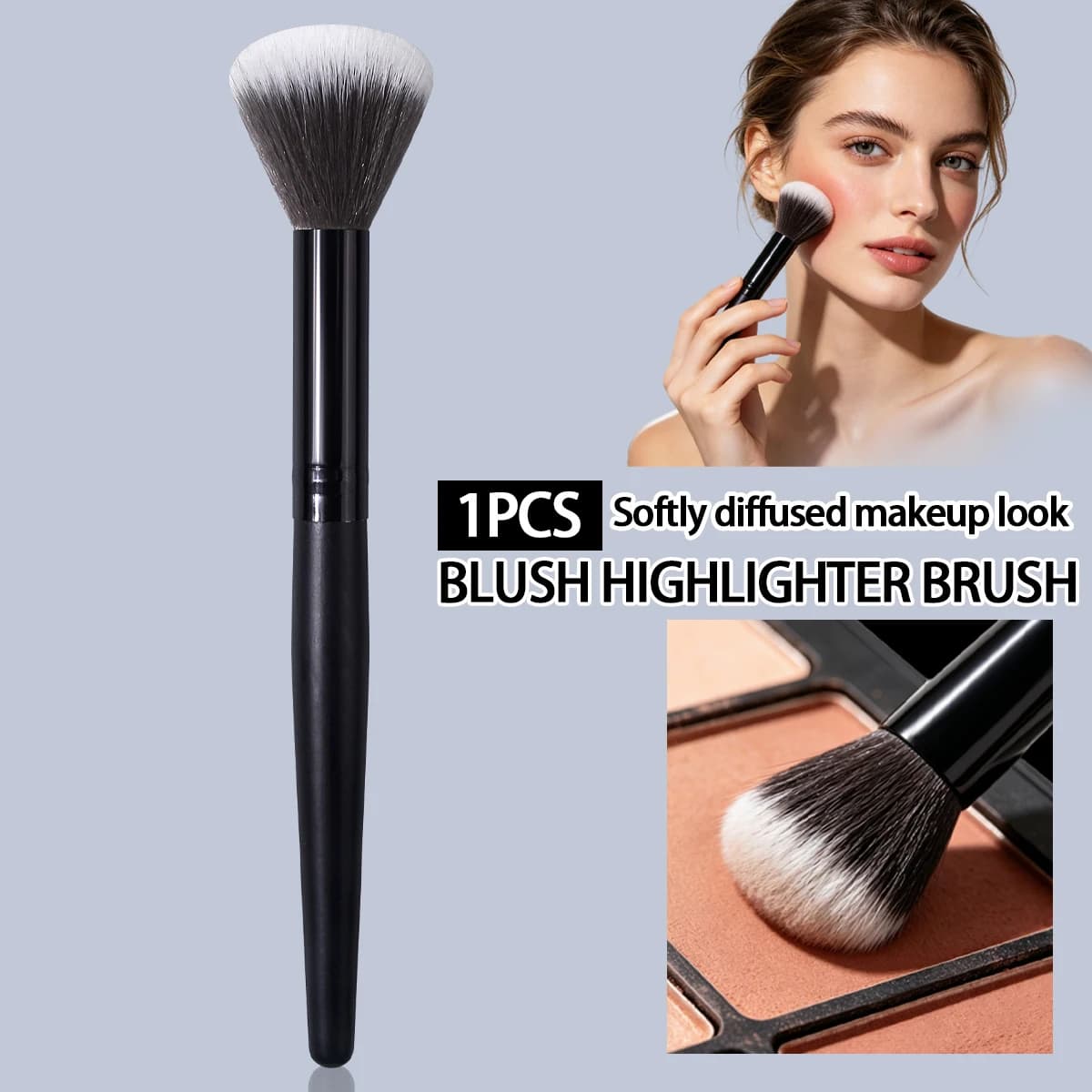 1PCS Multifunctional Fluffy Blush & Highlighter Makeup Brush Super Soft Gradient hair Even Diffused Glow Finish Portable Face Po