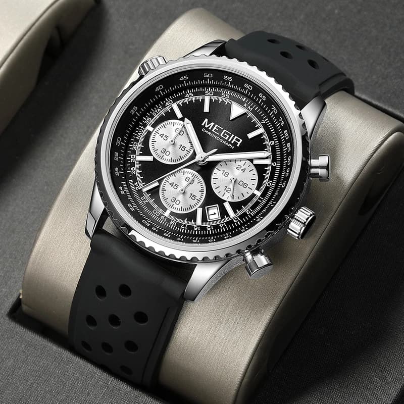 MEGIR Trend Brand Stainless Steel Couple Watch Quartz Date Display Chronograph for Lovers Waterproof Fashion Wild Wristwatch