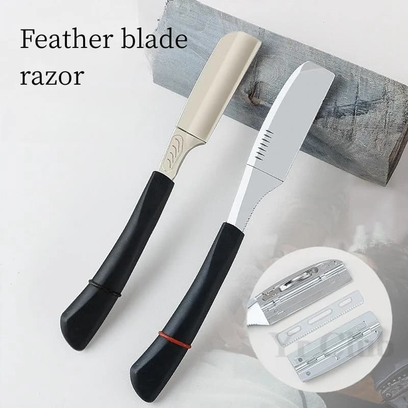 Straight Handle Japanese manual shaving shaver Hairdresser Razor Safety feathers blade Trimmer for hair and beard Y0630