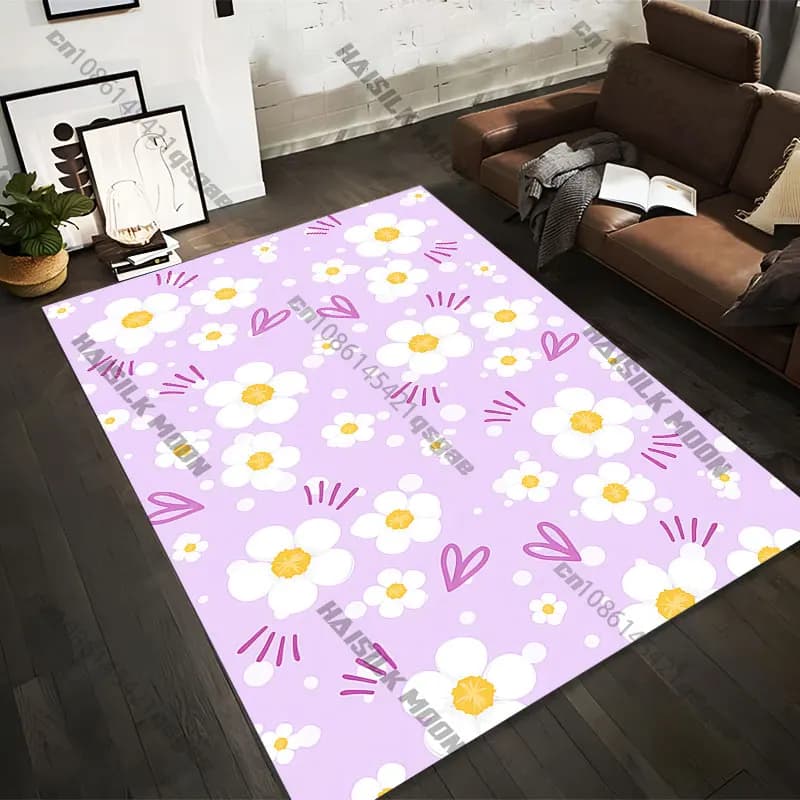 Carpets printed with flowers, hearts and cheerful design in 21 different sizes, yoga mats for adults, decorations for the living room, customized zerbini
