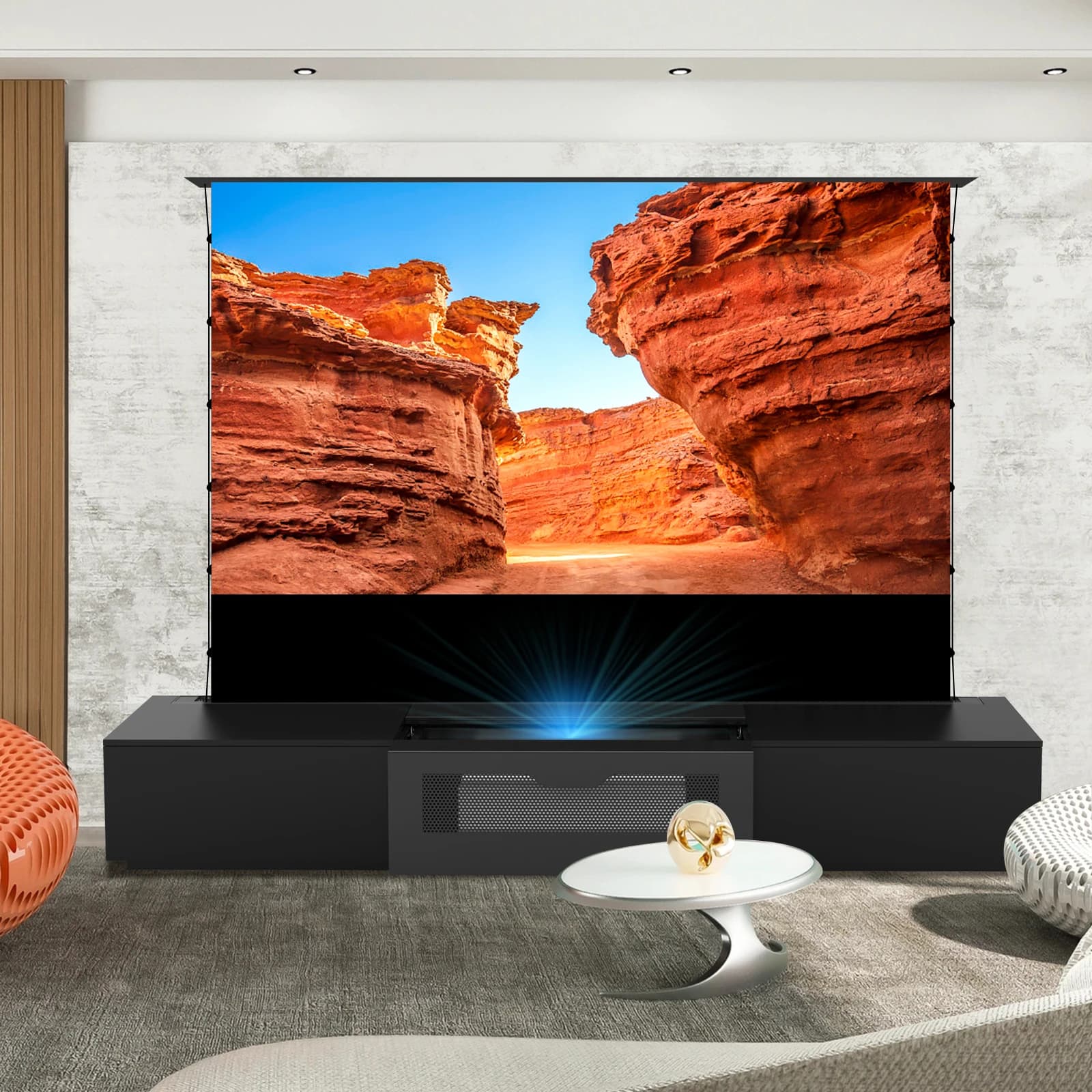 Mobiletto per Proiettore Laser UST Fresnel ALR Motorizzato Smart per Soggiorno, Mobile Integrato per Proiettore UST per Home Theater