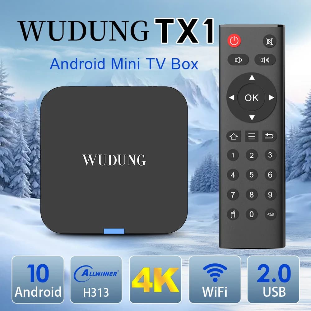 Mini Box TV Wudung Tx1 Android 10, Wi-Fi 2.4G, 4K HDR, Lettore Multimediale Portatile USB per Film e Canali TV