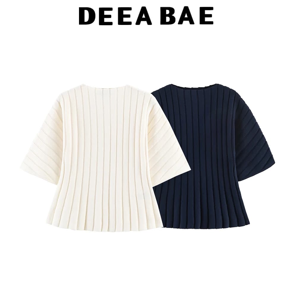 DEEABAE European and American style 2026 summer new women's round neck short ribbed knitted bubble sleeve top