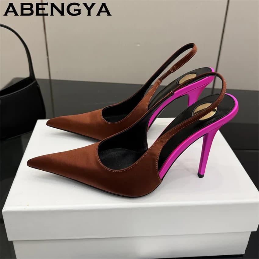 Sandali con tacco alto sottile a punta in raso multicolore da donna, modello gladiatore, estivi, sexy, alla moda, scarpe eleganti per la settimana della moda, zapatillas mujer
