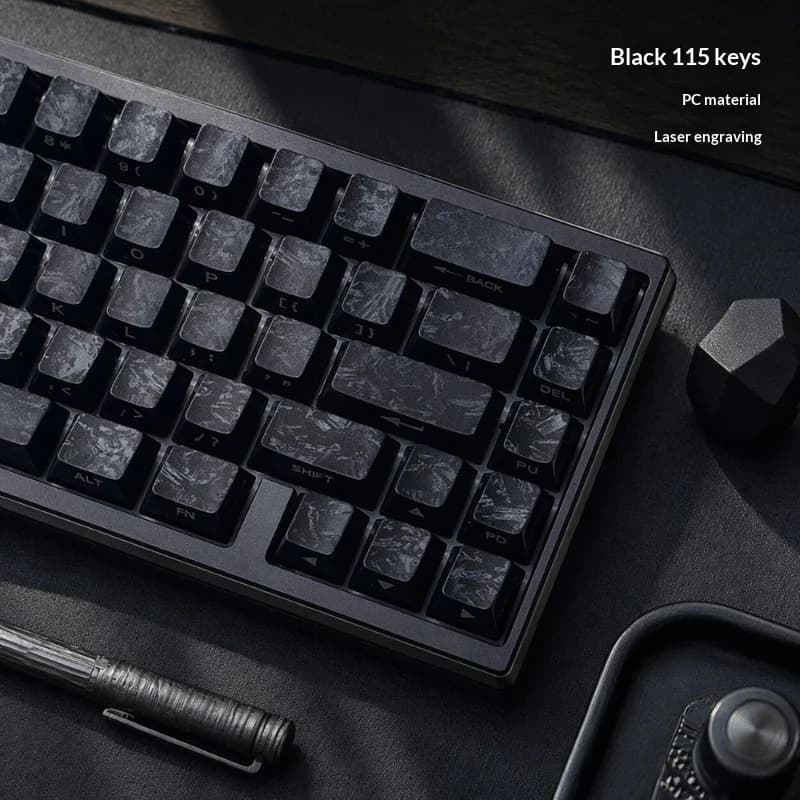 Black side engraved top carbon fiber keycap with 115 keys, complete set of original PBT mechanical keyboard