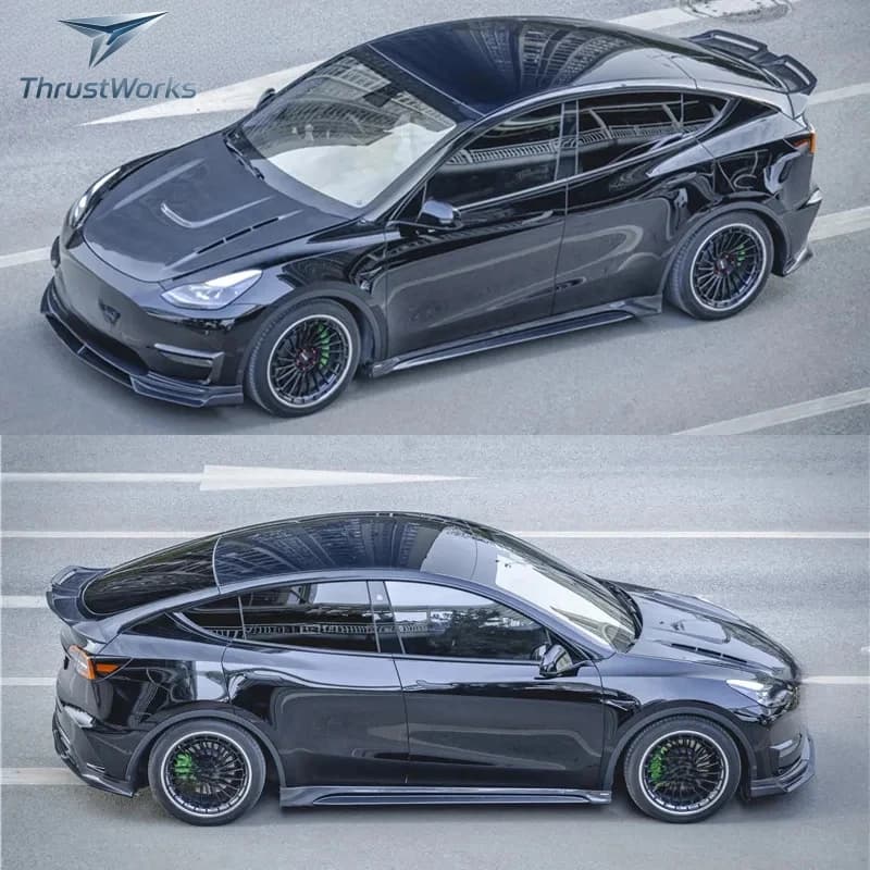 ThrustWorks Nuovo Diffusore Posteriore, Labbro Anteriore, Alettone Posteriore e Minigonne Laterali in Vera Fibra di Carbonio per Model Y