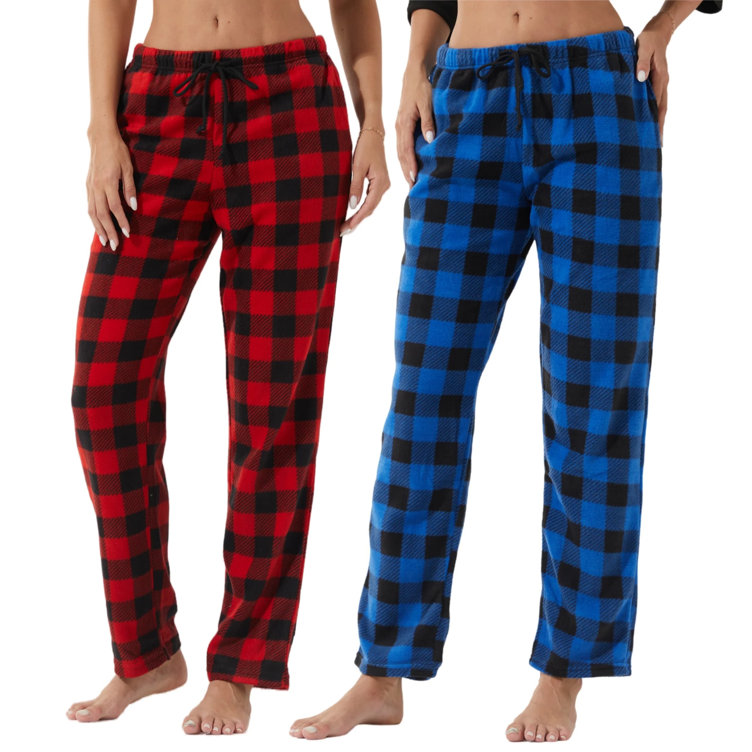 Confezione da 2 pantaloni pigiama da donna, confezione sfocata, pantaloni lunghi in pile scozzese di bufalo, morbidi indumenti da notte da salotto con coulisse