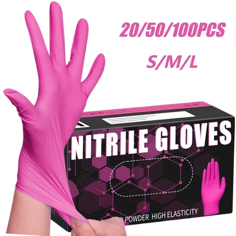 20/50/100PCS Fucsia Nitrile Guanti Usa E Getta Leggero Lattice Libero Guanti Per La Pulizia Della Casa per la Cucina Giardinaggio Estetista