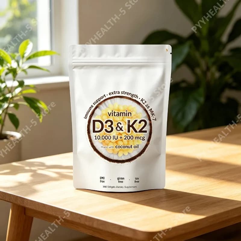Capsule di Vitamina D3 K2, 10000 UI D3 + 200 Mcg K2 MK-7, con Olio di Cocco, Integratore Quotidiano 2-in-1 di Vitamina D e K, Confezione da 180