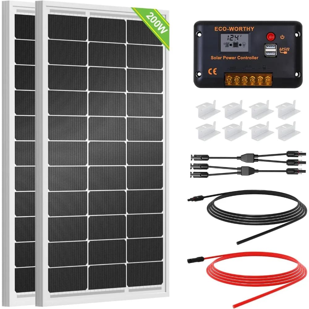 Kit pannello solare da 200 Watt 12 Volt/24 Volt con pannello solare monocristallino ad alta efficienza e regolatore di carica PWM 30 A