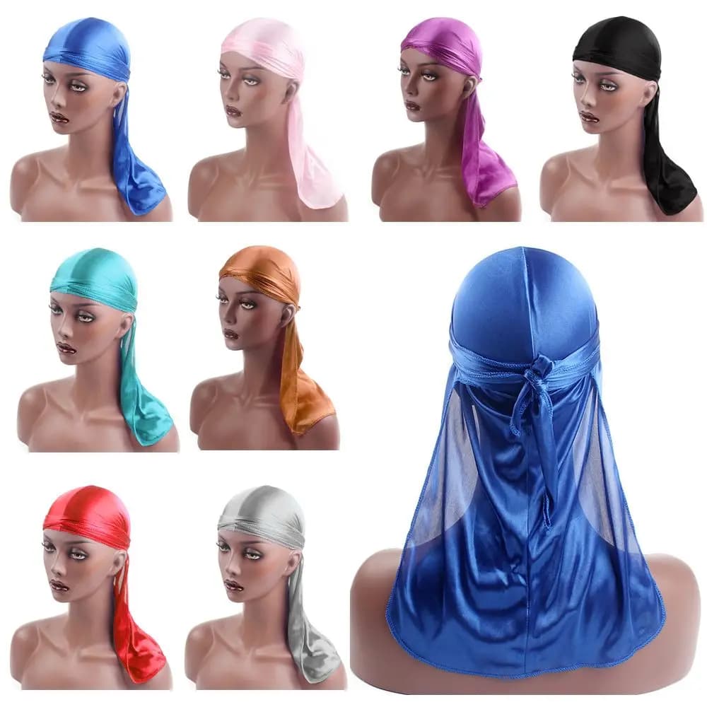 Durag in Pre-Yeared Silk, Adjustable Elastic Turban, Hijab in Polyester, Pirate Hat for Men and Women