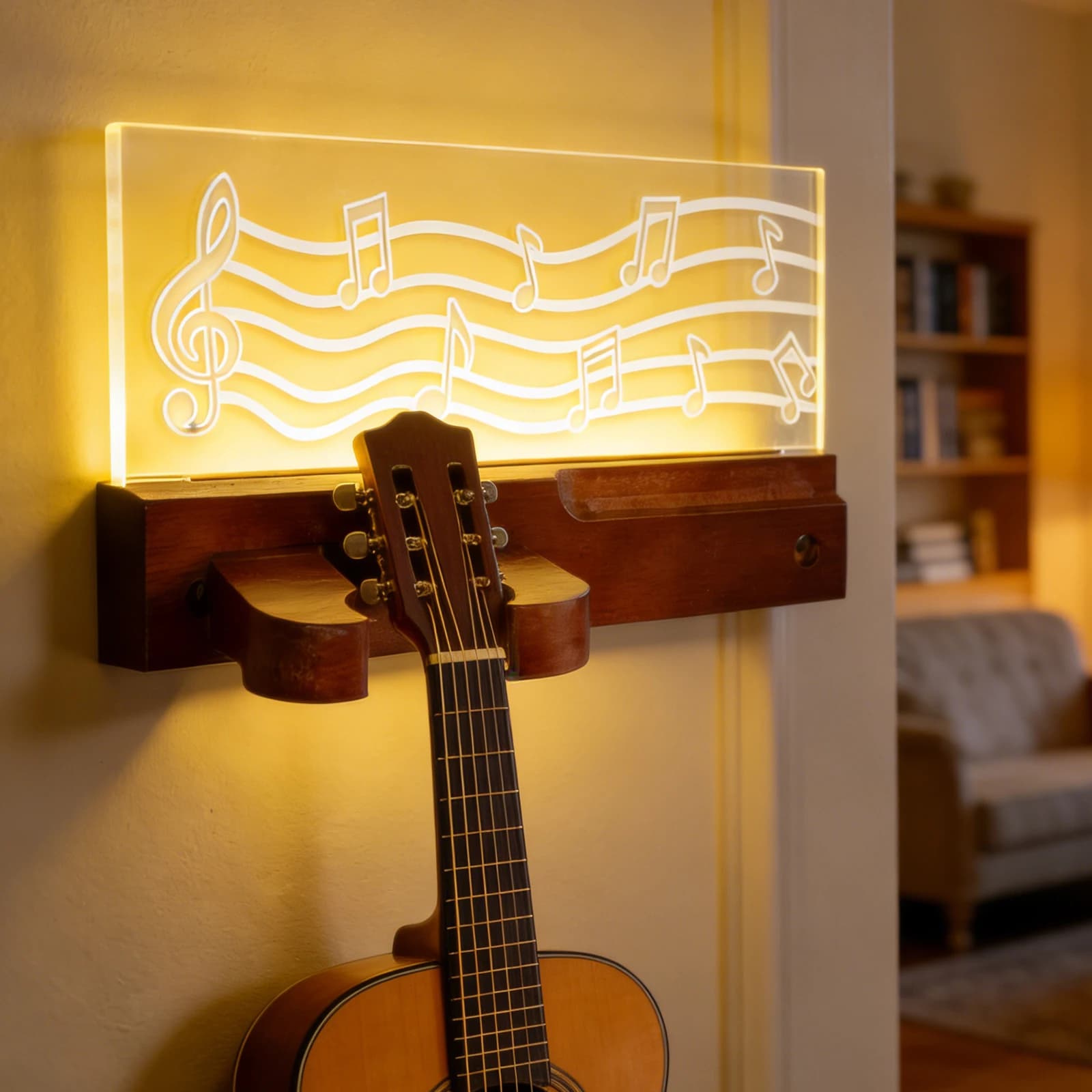 Supporto da Parete per Chitarra a LED con Portaplettro, Stand Multiuso in Legno per Chitarre, Appendi Chitarra con Blocco Automatico per Amanti della Musica