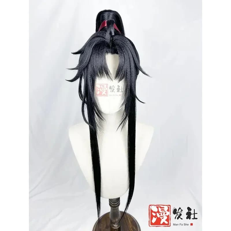 Parrucca in stile Wei wuxian Maestro della coltivazione demoniaca MDZS Lan Wangji Acconciatura lunga coda di cavallo nera Parrucche personalizzate Puntelli;4.