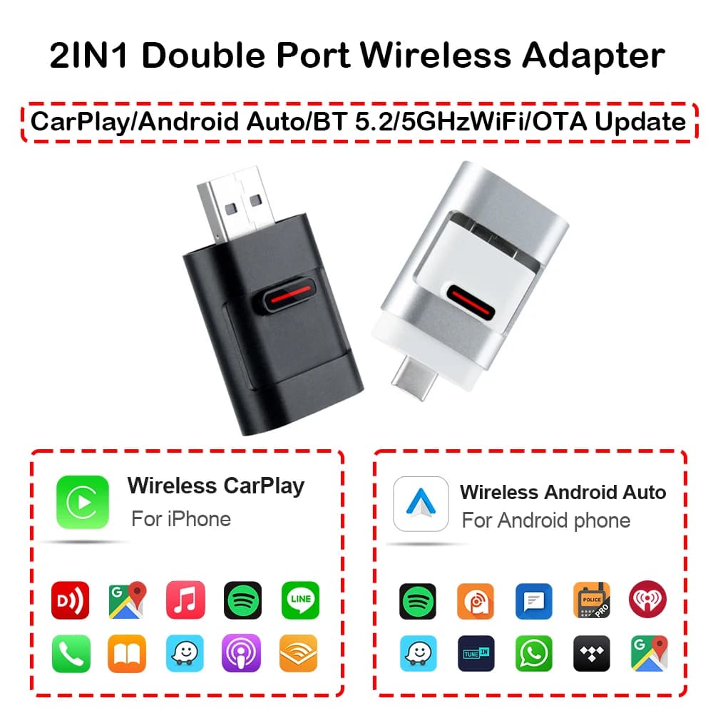 New Wired A Wireless Carplay Android Car 2 In 1 Mini Adapter Car Gadget Smart Box Plug and Play 5Ghz Wifi Fast Connection