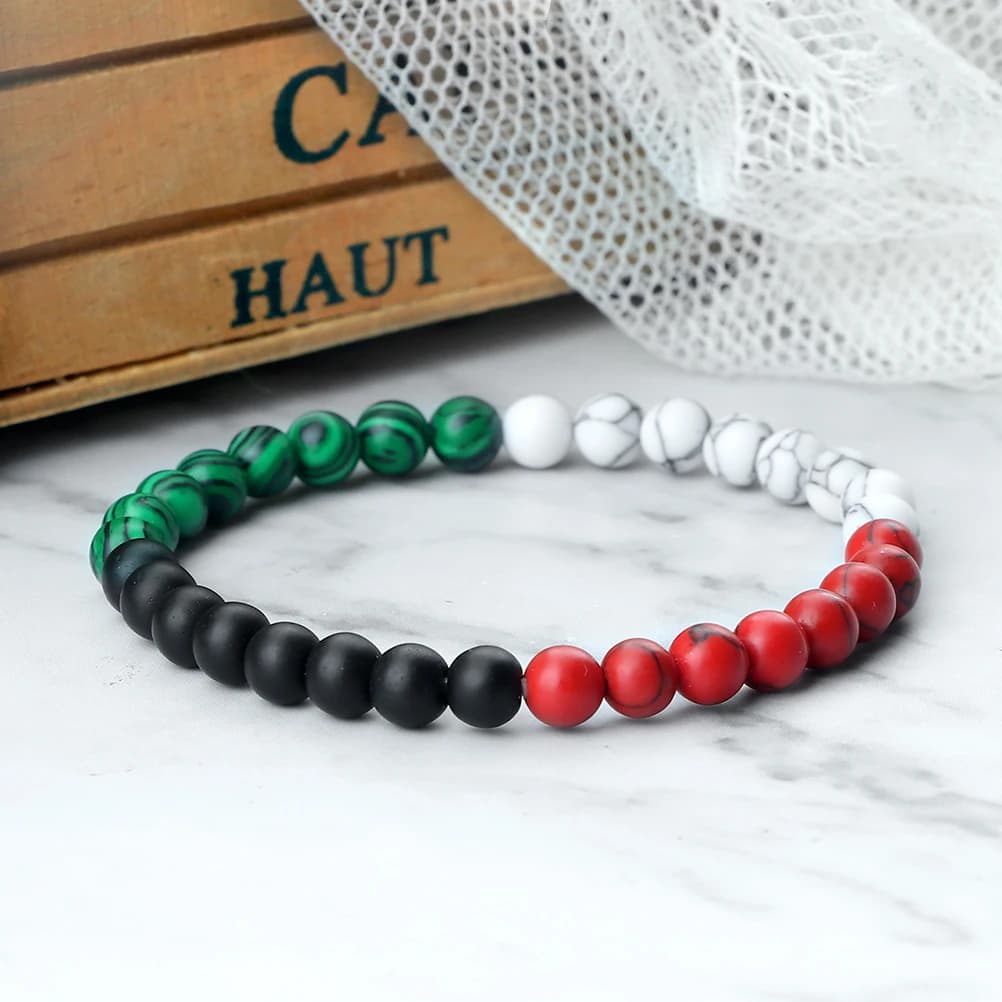 Braccialetti e bracciali con perline in pietra naturale con bandiere nazionali, alla moda, per uomo e donna, gioielli patriottici, braccialetti dell'amicizia, regali per coppie