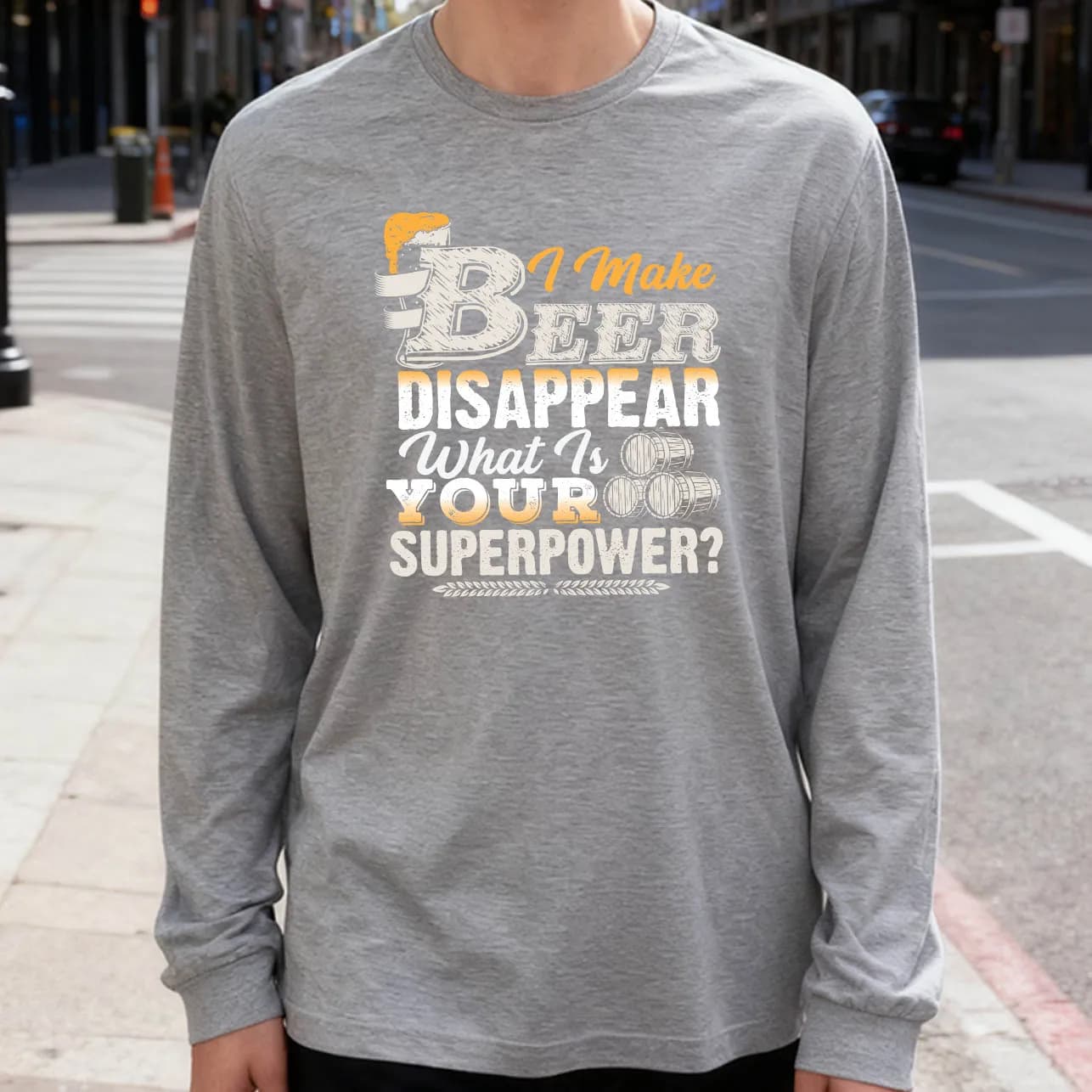 Men's Long Sleeved T-shirt Beer Disappear 180g 100% cotton casual printed crew neck to wear every day soft and breathable