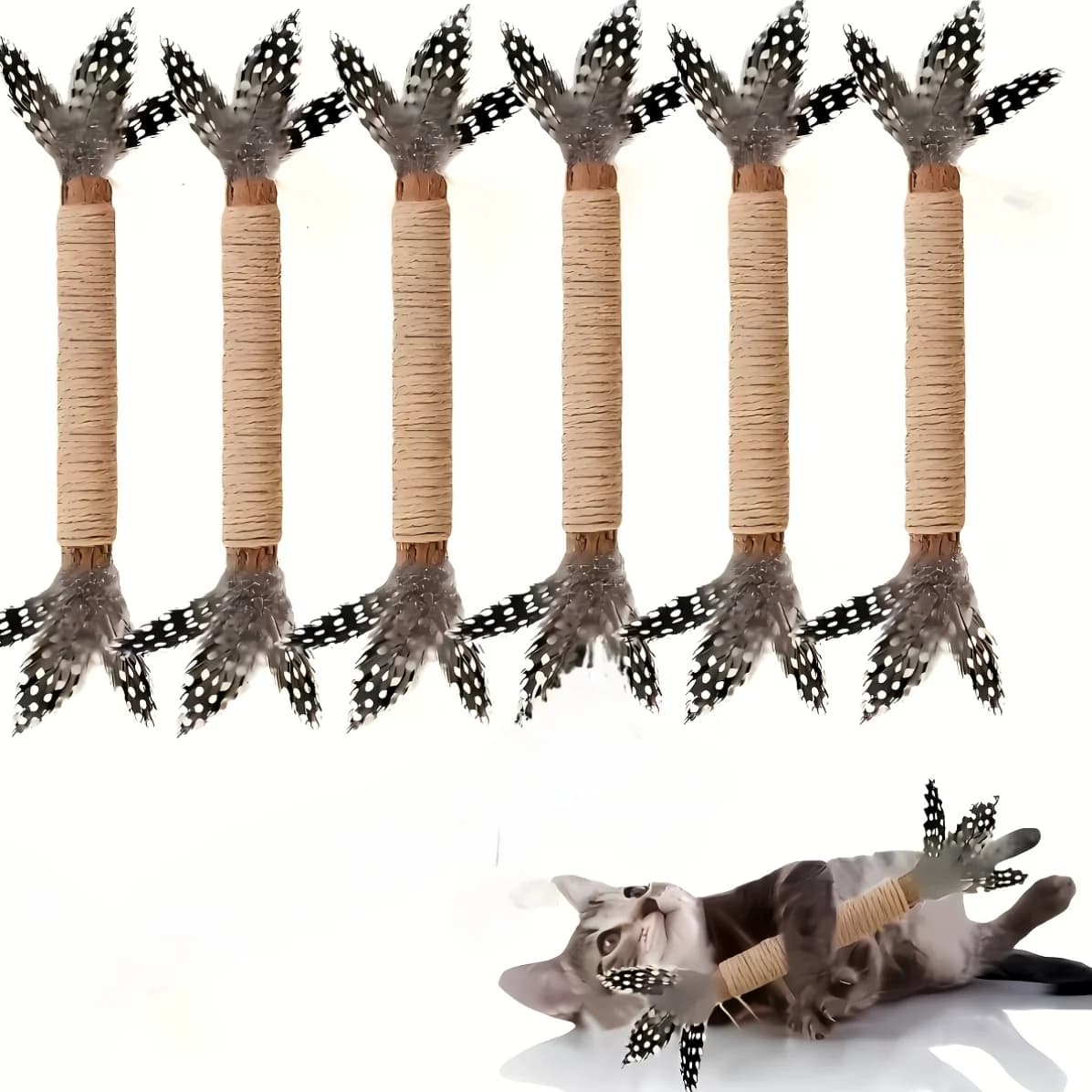 Set of 2 Handcrafted Cat Stick Toys, Sturdy Durable Bite & Kick Sticks, Battery-Free for Dental Health & Playtime