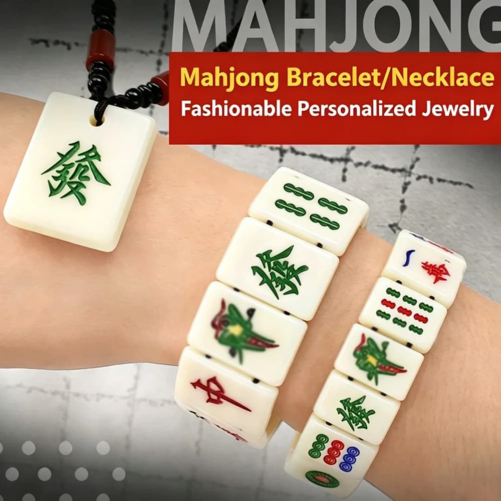 Braccialetto Trendy con Tessere Mahjong, Ornamento da Polso Creativo in Acrilico Estensibile, Set di Bracciali alla Moda per Coppie, Gioielli per Uomo e Donna
