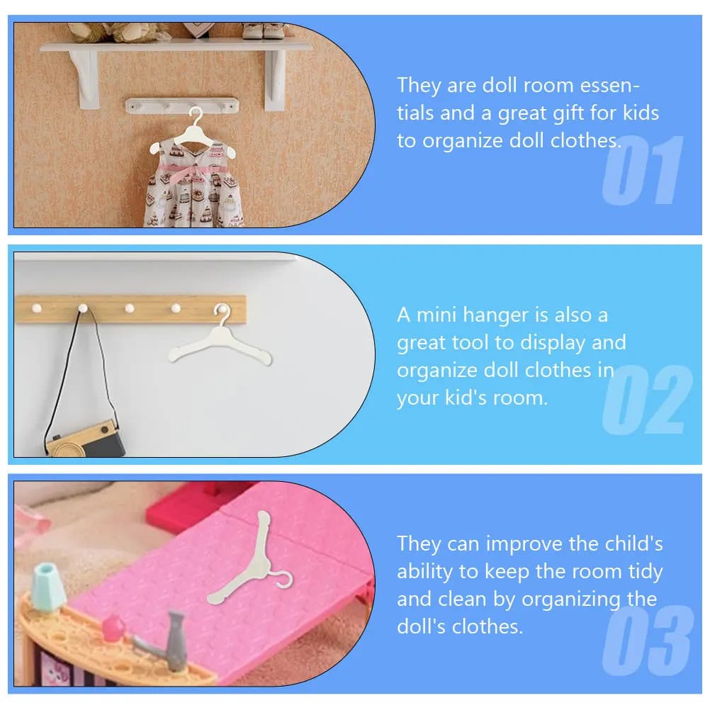 60 Pezzi Mini Appendiabiti in Plastica per Organizzazione Stanza Casa delle Bambole, Supporti per Vestiti in Miniatura e Conservazione Abiti