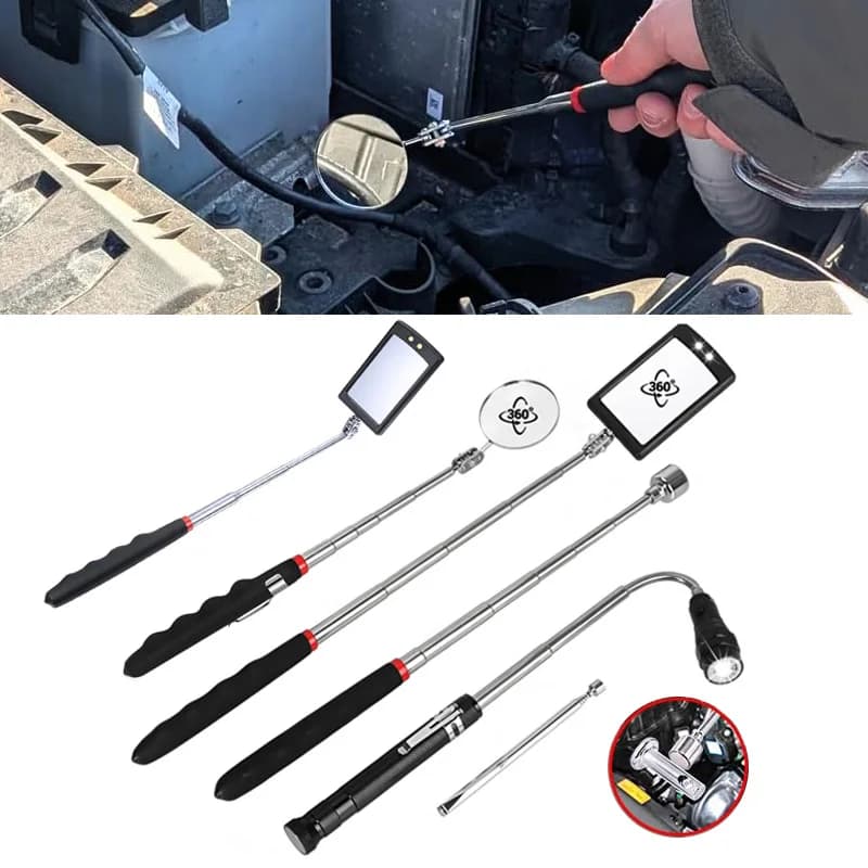 360 ° Inspection Mirror LED Light Extend Telescopic Inspection Work Mirror with Handle Car Maintenance PickupTools Repair
