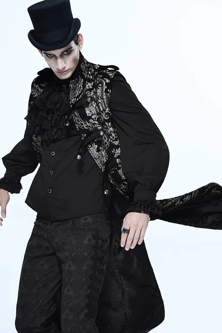 Gilet lungo da uomo gotico Steampunk Giacca medievale jacquard Trenchcoat Costume cosplay da vampiro di Halloween