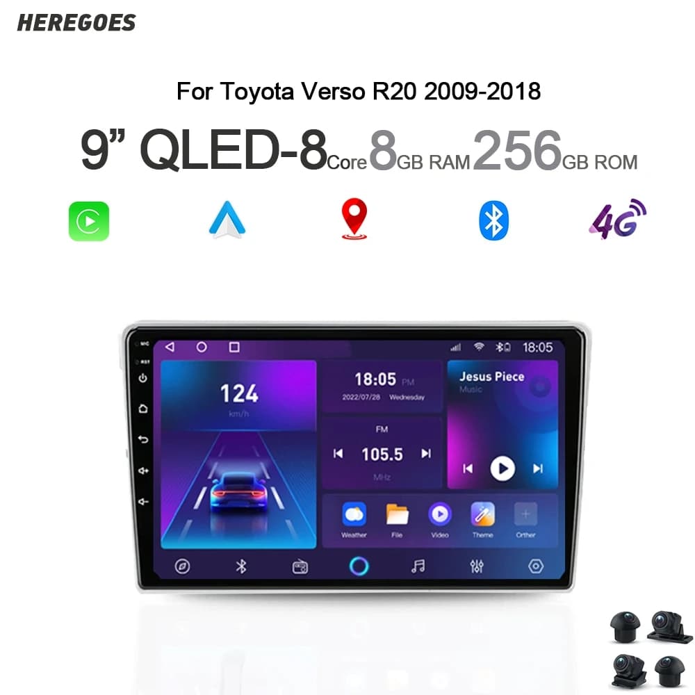 720P CarPlay Android 14 autoradio navigazione GPS autoradio 4GB Wifi Bluetooth lettore multimediale per Toyota Verso R20 2009-2018