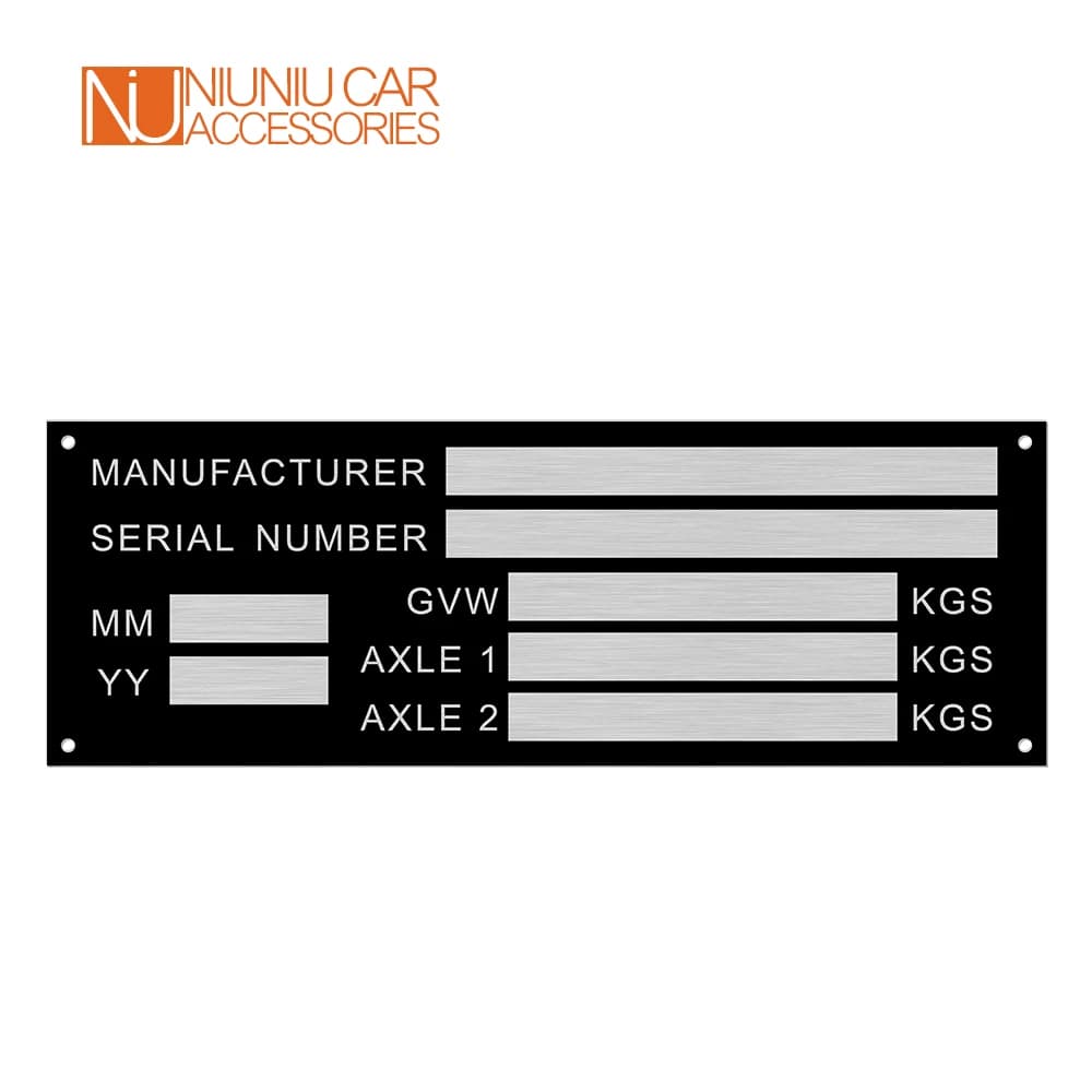 Aluminum Vehicle Identification Label Vacuum or engraved trailer weight plate for smart car box Bici Camper - Custom VIN Frame
