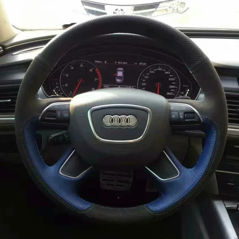For Audi A6 2005-2018 A3 A4 Q5 Q7 2013-2018 Q3 2012-2018 Hand-Stitched black Blue Leather suede Car Steering Wheel Cover