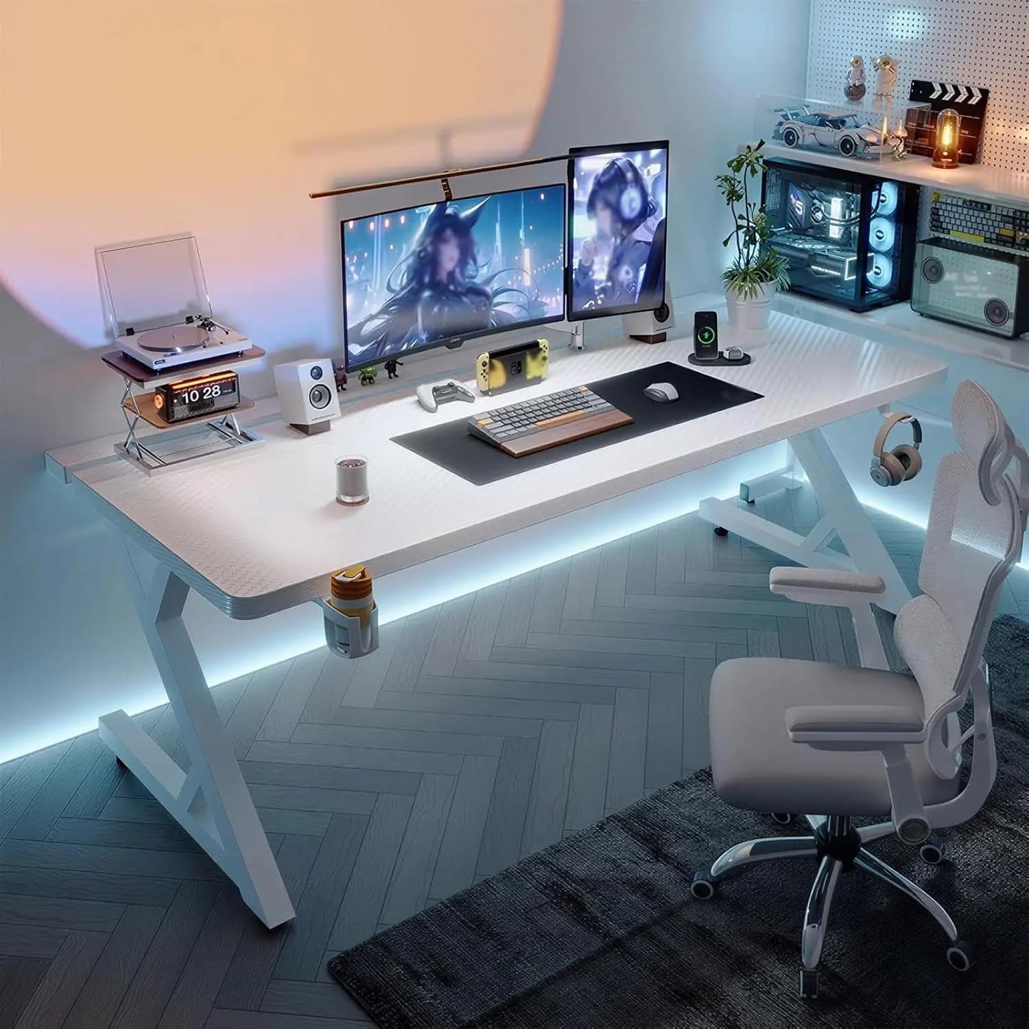 Scrivania da Ufficio a 2 Livelli Aggiornata, Compatibile con Supporti Monitor, Larghezza 29,5 Pollici, in Fibra di Carbonio