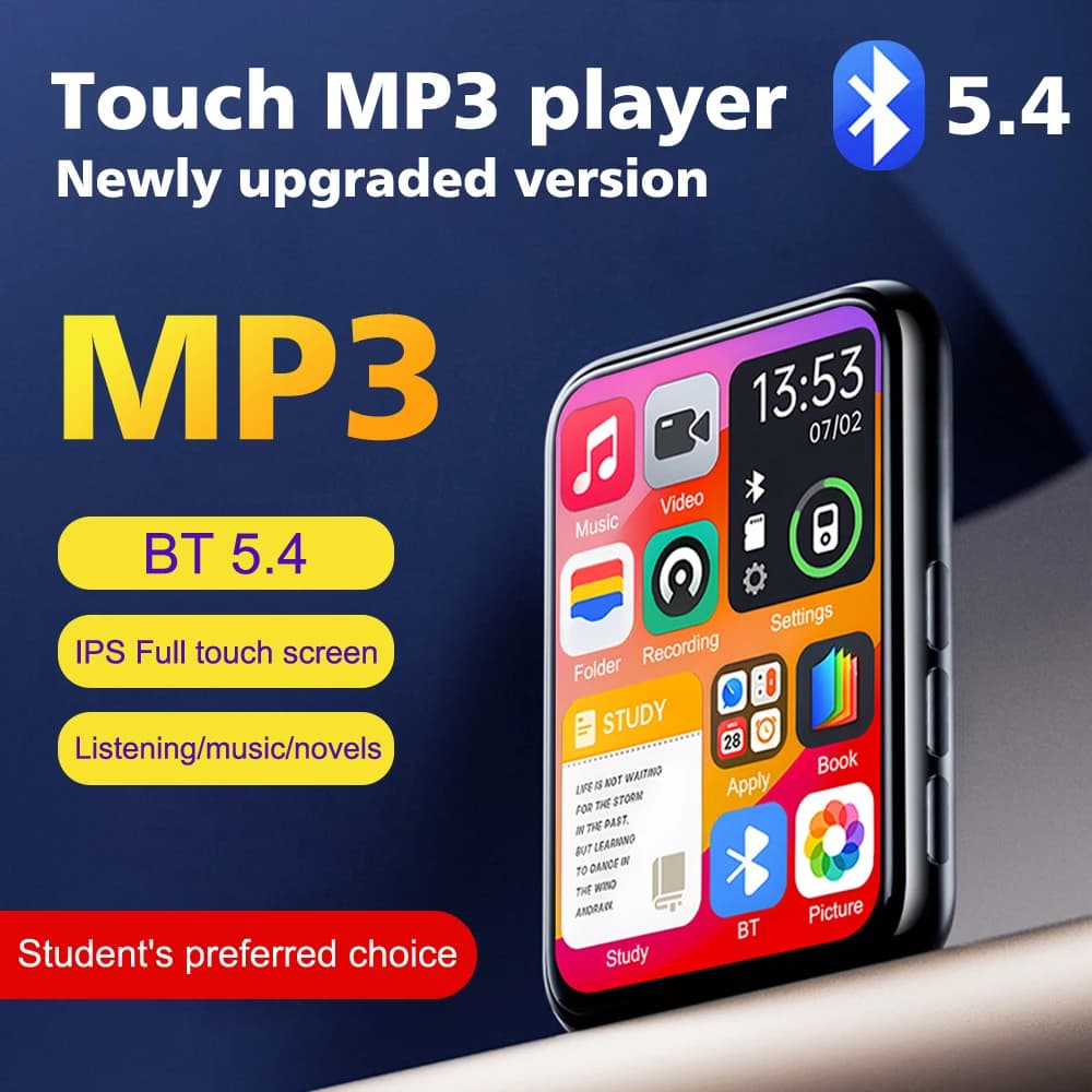 Lettore MP3 a schermo intero da 5,0 pollici Lettore musicale Bluetooth Android Altoparlante incorporato Riproduzione video MP3 MP4 Registratore FM/E-book