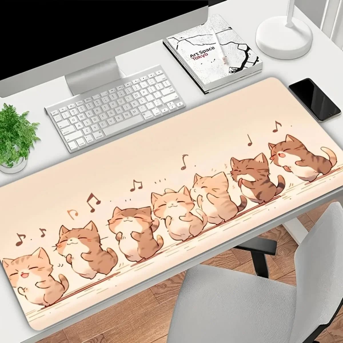 Tappetino per mouse da gaming Music Cat con base in gomma antiscivolo, bordo con chiusura, motivo HD, superficie liscia, per PC, laptop, ufficio, studio, uso quotidiano