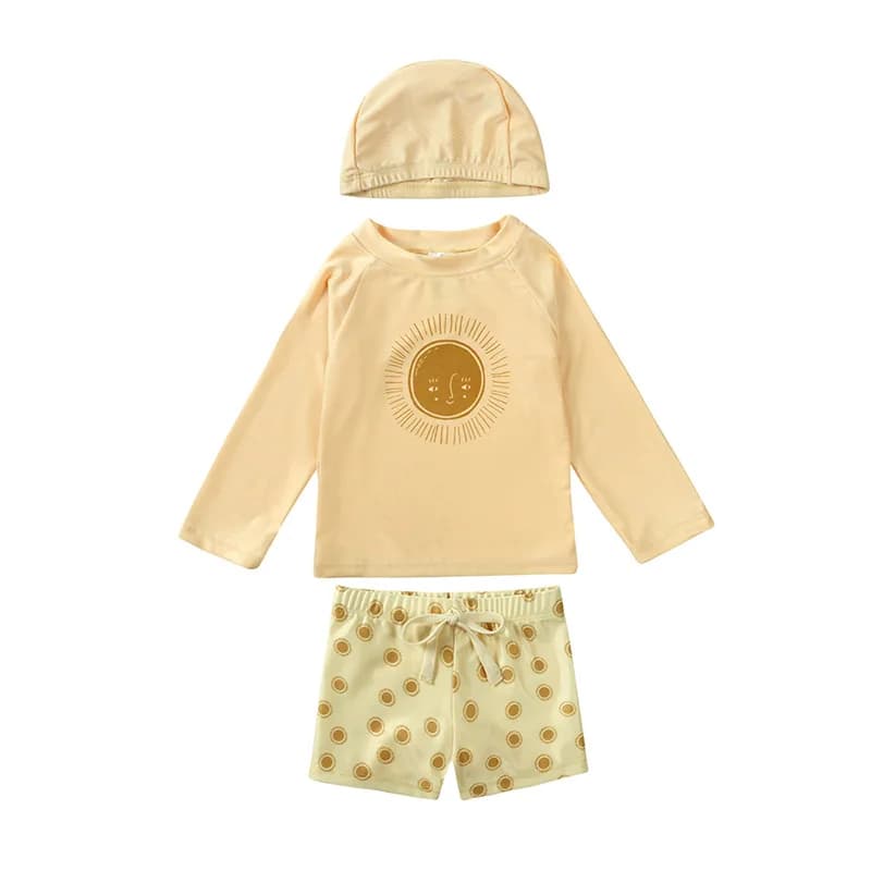 2025 Estate Bambini Costume da bagno Bambino Ragazzi Ragazze Top da bagno ad asciugatura rapida + Pantaloncini + Cappucci 3 pezzi Set Costumi da bagno per bambini Costumi da bagno