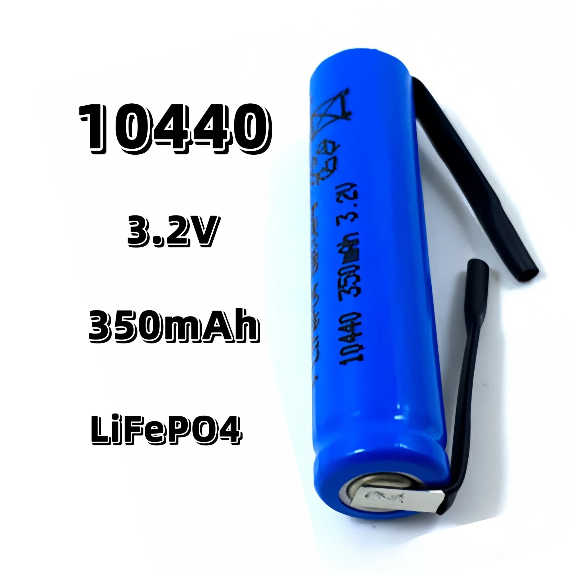 Battery LiFePO4 10440 3.2V 350mAh AAA with soldering terminals for Flashlight, Power Bank, Electric Toothbrush, Shaver, Blender, Keyboard