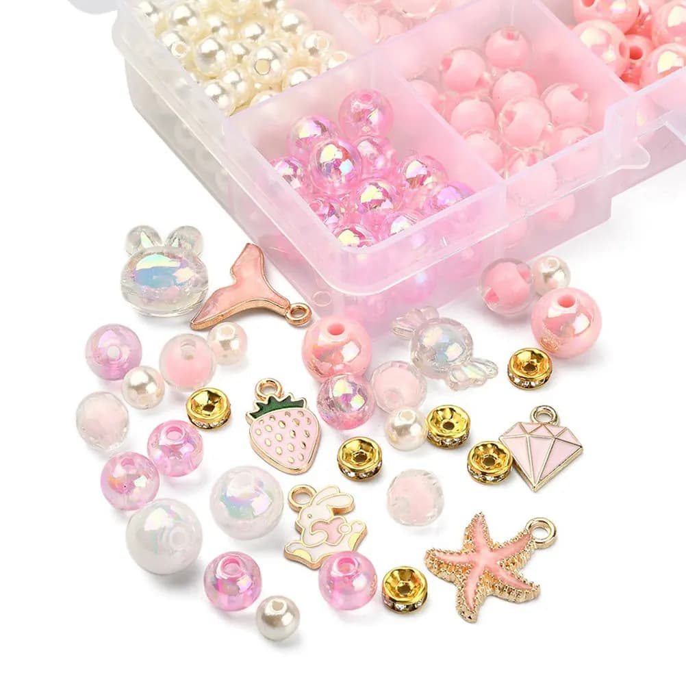 Set per Creazione Braccialetti Fai-da-Te, Kit di Perline Acriliche Delicate, Accessori per Gioielli Artigianali e Ornamenti con Perline