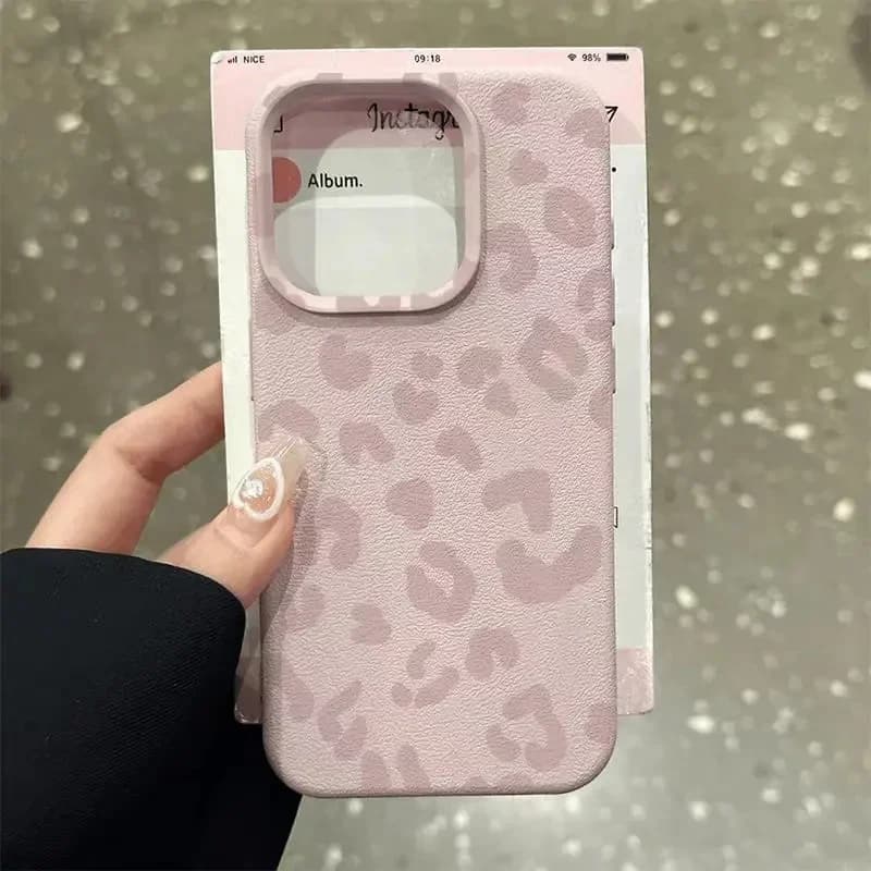 For iPhone 17 16 15 14 13 12 11 Pro Max Case Pink Leopard Print Lichee Silicone Cover For iPhone XS X XR 16 Plus Fundas