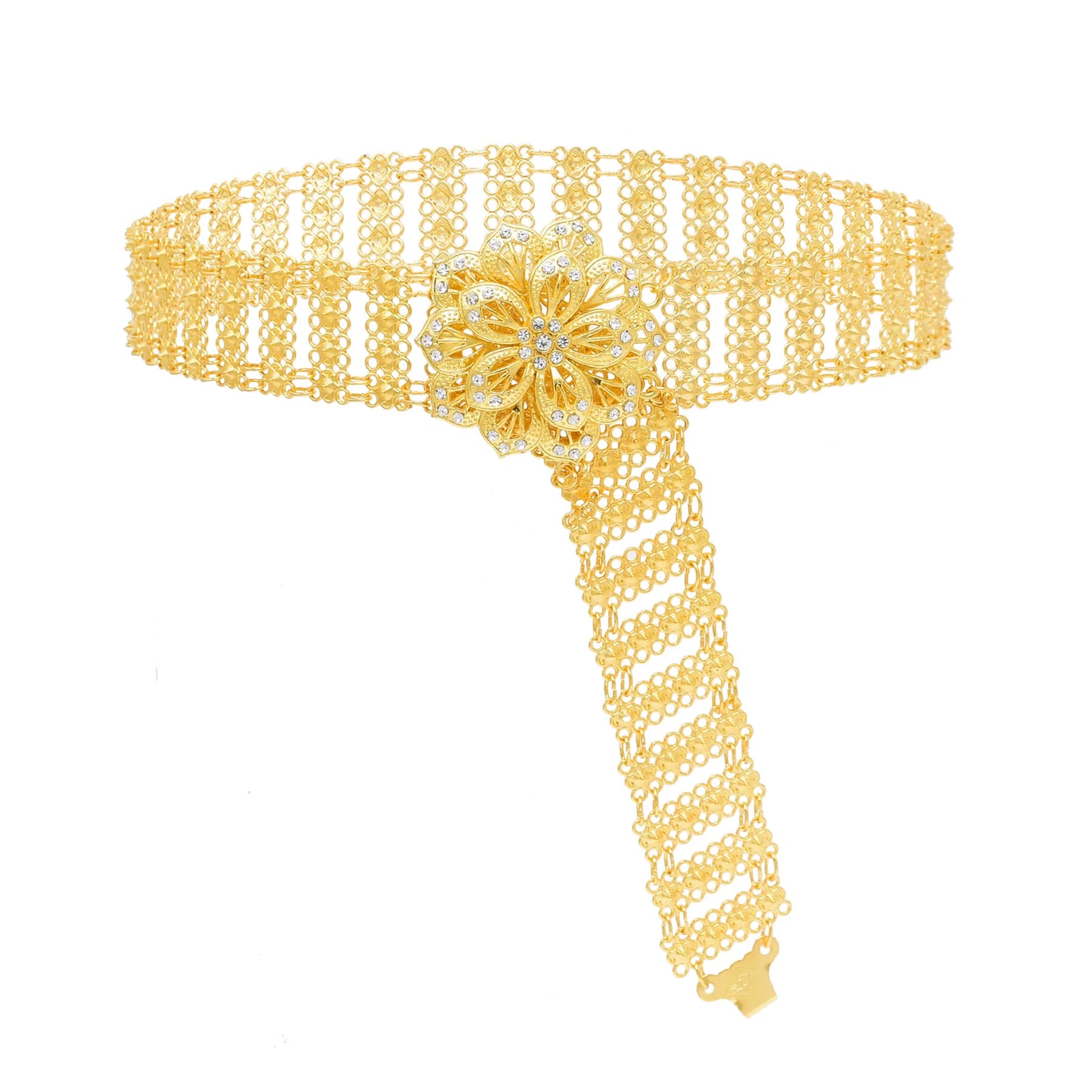 Golden Metal Big 3D Flower Charms Body Chain New Kurdish Turkish Ethnic Traditional Clothing Belts Indian Statement Body Jewelry