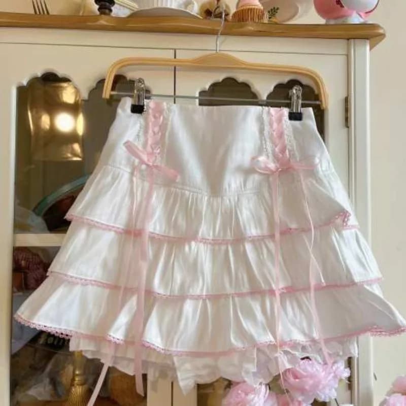 Gonne plissettate estive in stile Lolita giapponese, kawaii, a vita alta, con laccetti, stile fata, estetica Y2K, gonne carine, faldas mujer moda.