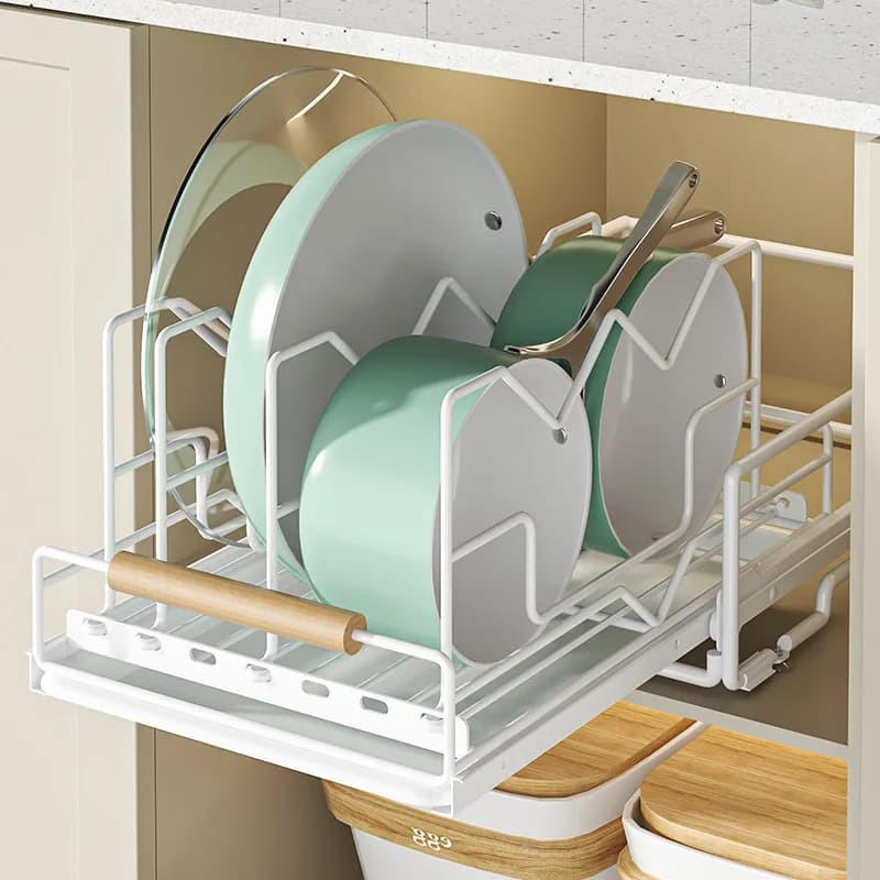 Kitchen Pot Storage Pull Basket Under Sink Cabinet Wok Rack Pull-out Lid Cutting Board Partition Rack Dish Rack