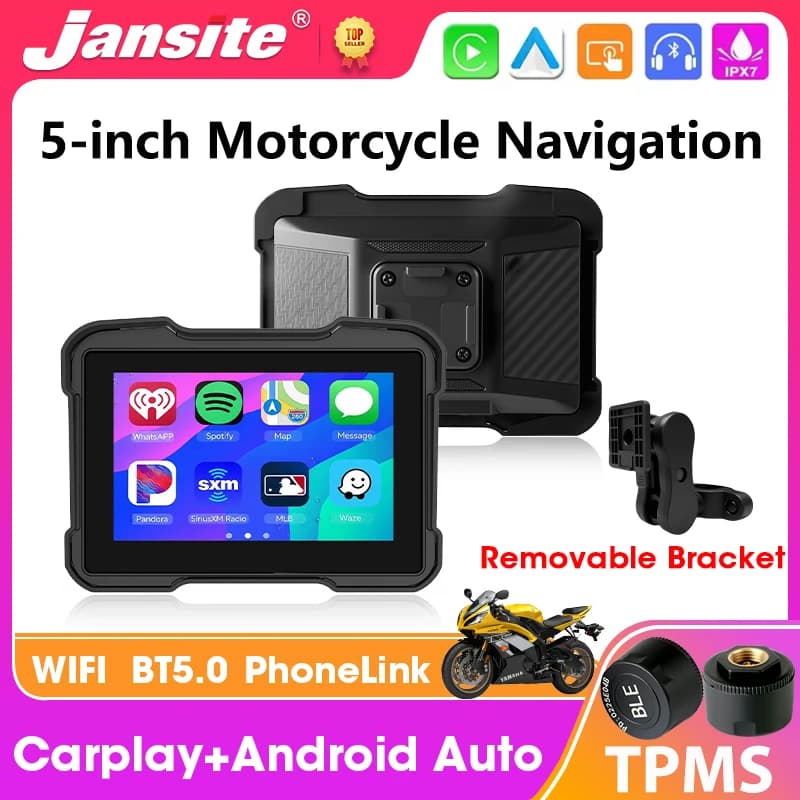 5 inch Motorcycle Touch Screen GPS Navigation Wireless Carplay Android Auto BT Moto Monitor Support TPMS IPX7 Waterproof
