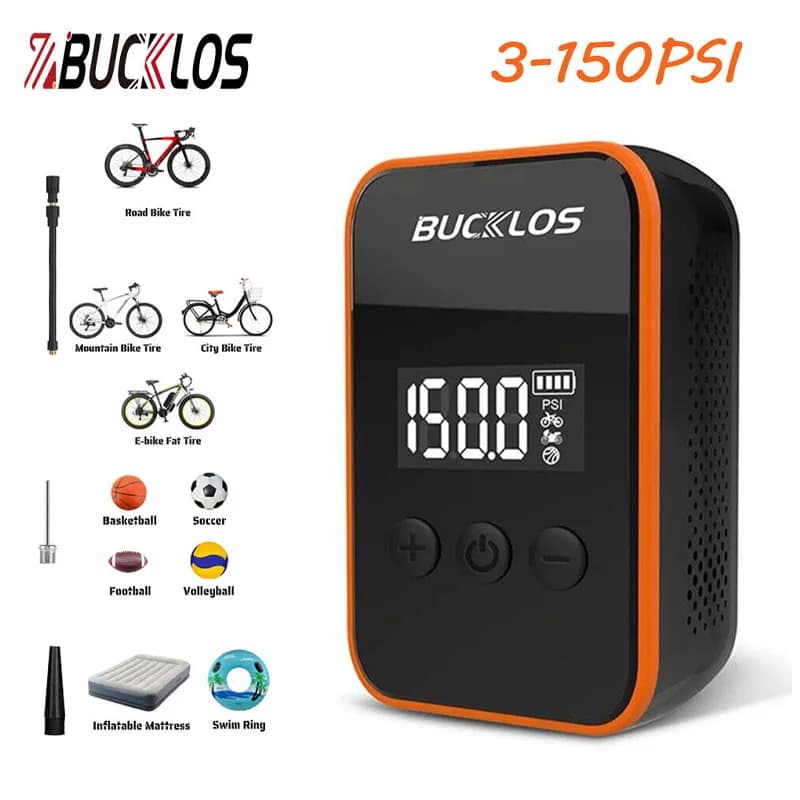 BUCKLOS Pompa da bicicletta Mini Pompa elettrica portatile per bici Gonfiatore per pneumatici senza fili 150PSI 177g Max Gonfiatore per palle da bicicletta