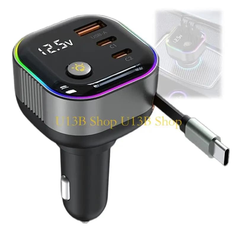 U13B High Power Car With USB Port Real Time Display PD65W USB C Cable