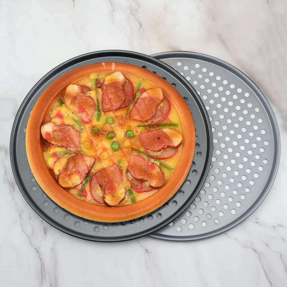 Teglia per Pizza Rotonda Antiaderente Forata in Acciaio al Carbonio, Utensile da Cucina per Casa, Riscaldamento Rapido, Facile da Pulire