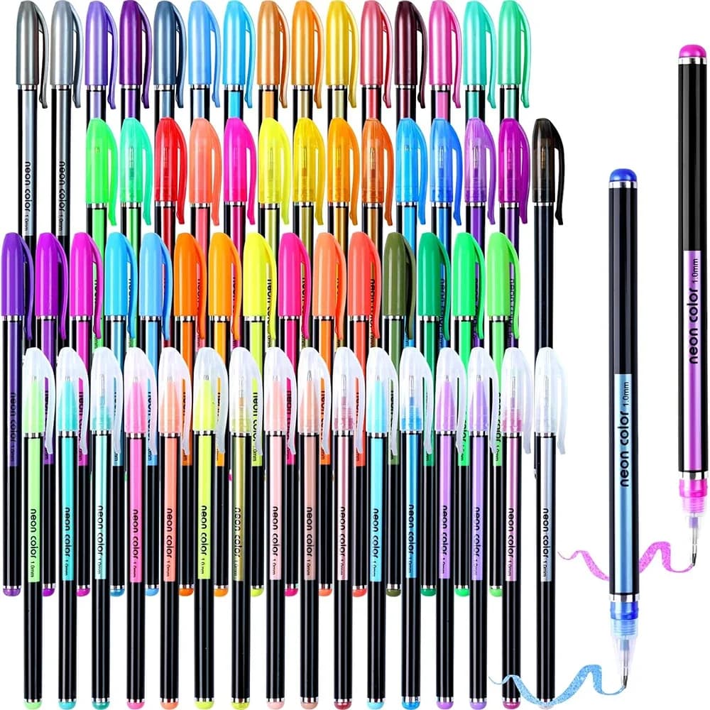 60Pcs Gel Pen Set Glitter Metallic Neon Pastel Water-Based Pens for Writing Drawing Journaling Art Supplies