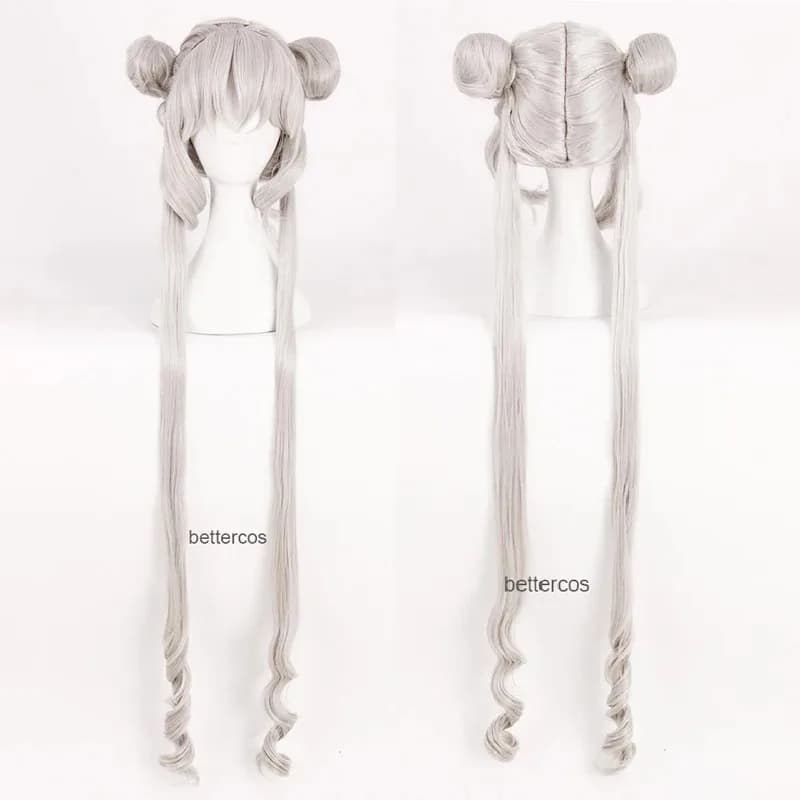NewTsukino Usagi Cosplay Parrucche sintetiche resistenti al calore grigio argento lungo 100 cm + parrucca Cap2025