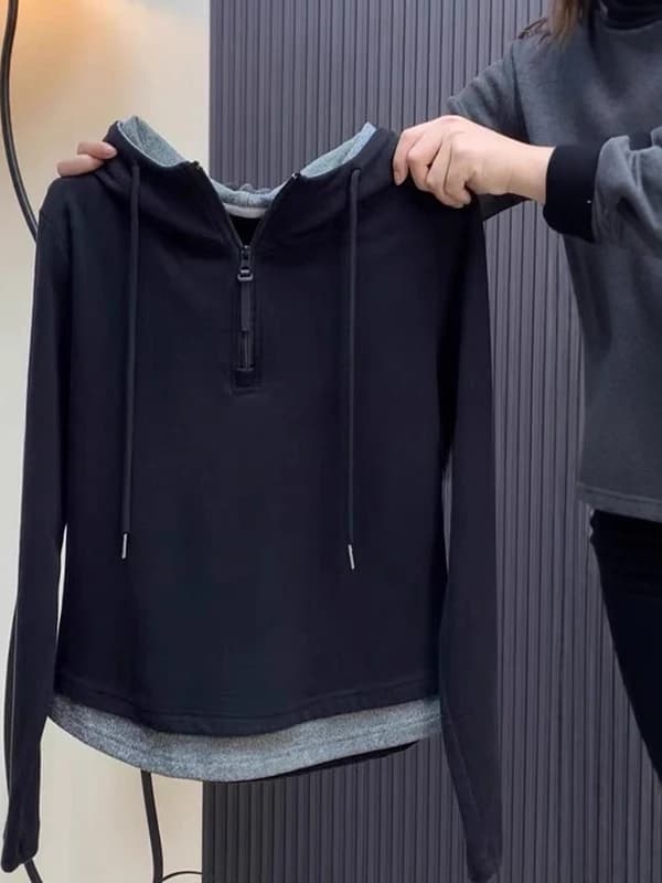 Pure Cotton Hooded Jacket Women plus Size Casual Style Long Sleeve Spring Autumn Slimming Versatile Shoulder Length Top