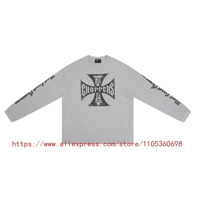Men's Women's Casual Wear Vintage Style Gothic Font West Coast Long Sleeve Heavyweight Waffle Fabric Unisex High Street Top