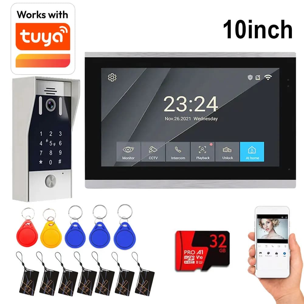4 Wire TuYa Wifi Video intercom doorbell Wired 1080P Waterproof Camera 7/10inch Touch Screen Support Fingerprint Unlockingi