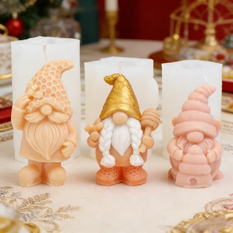 Stampi in Silicone 3D per Candele a Forma di Gnomo, Design Carino di Tomte Svedese con Cappello a Nido d'Ape, Stampo per Resina Fai-da-Te, Decorazioni per la Casa Senza Volto, Regali